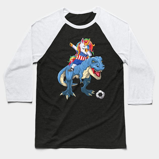 Dabbing Unicorn Dino T-Rex Flag Soccer Lovers Baseball T-Shirt by _So who go sayit_